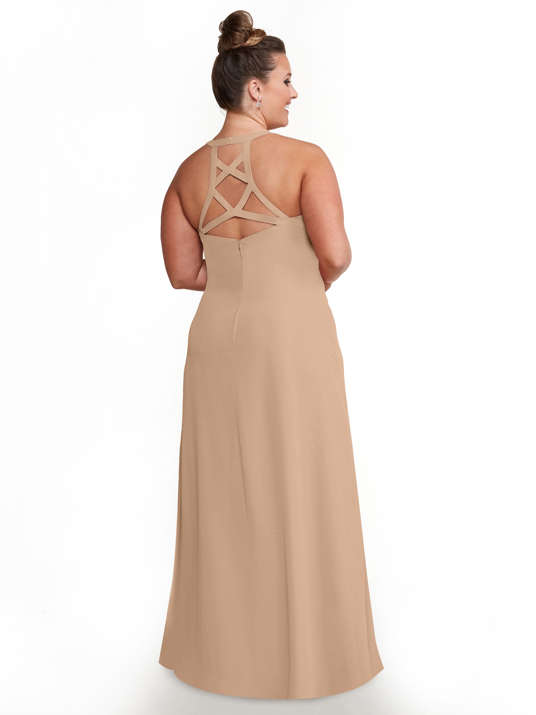Elegant 80150 Chiffon A-Line Bridesmaid Dress with Plunging V-Neck & Intricate Back Detail - Perfect for Weddings, Formal Events & Special Occasions
