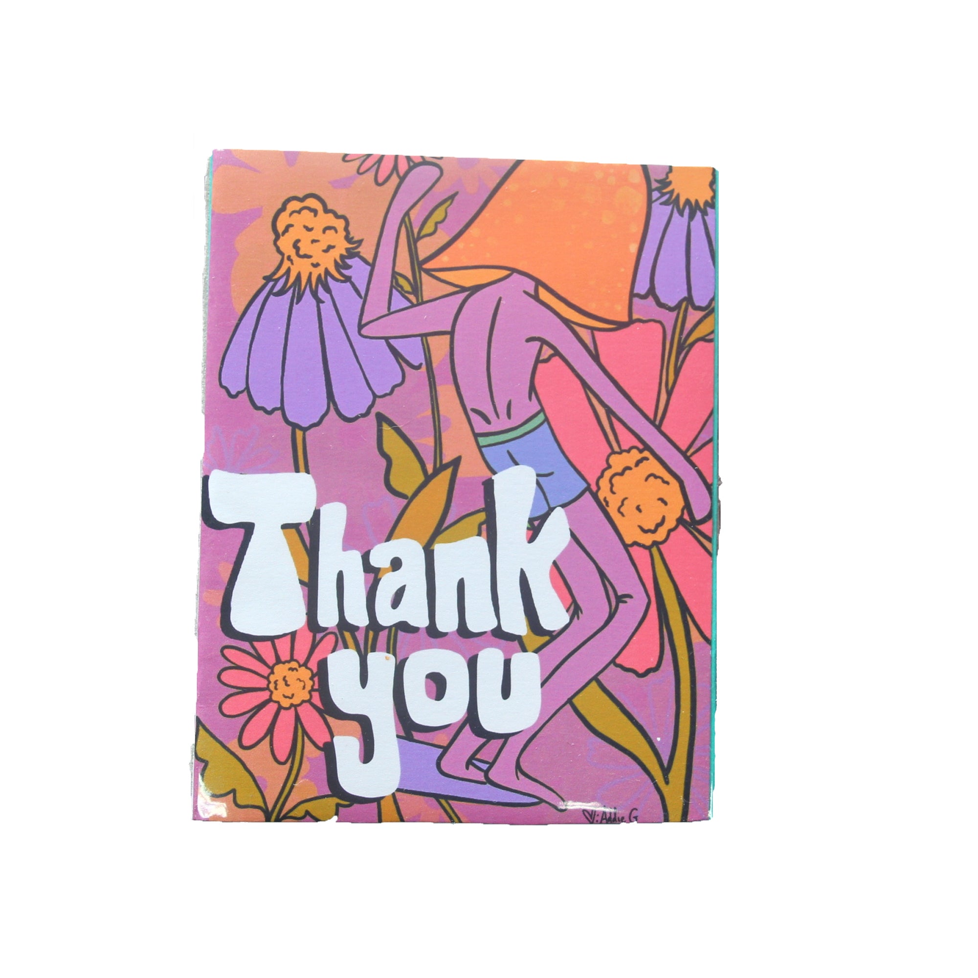 Addie Gibson Art Thank You Surfing Mushroom Man Greeting Card - Perfect for Beach Lovers, Surfing Enthusiasts & Unique Stationery Gifts