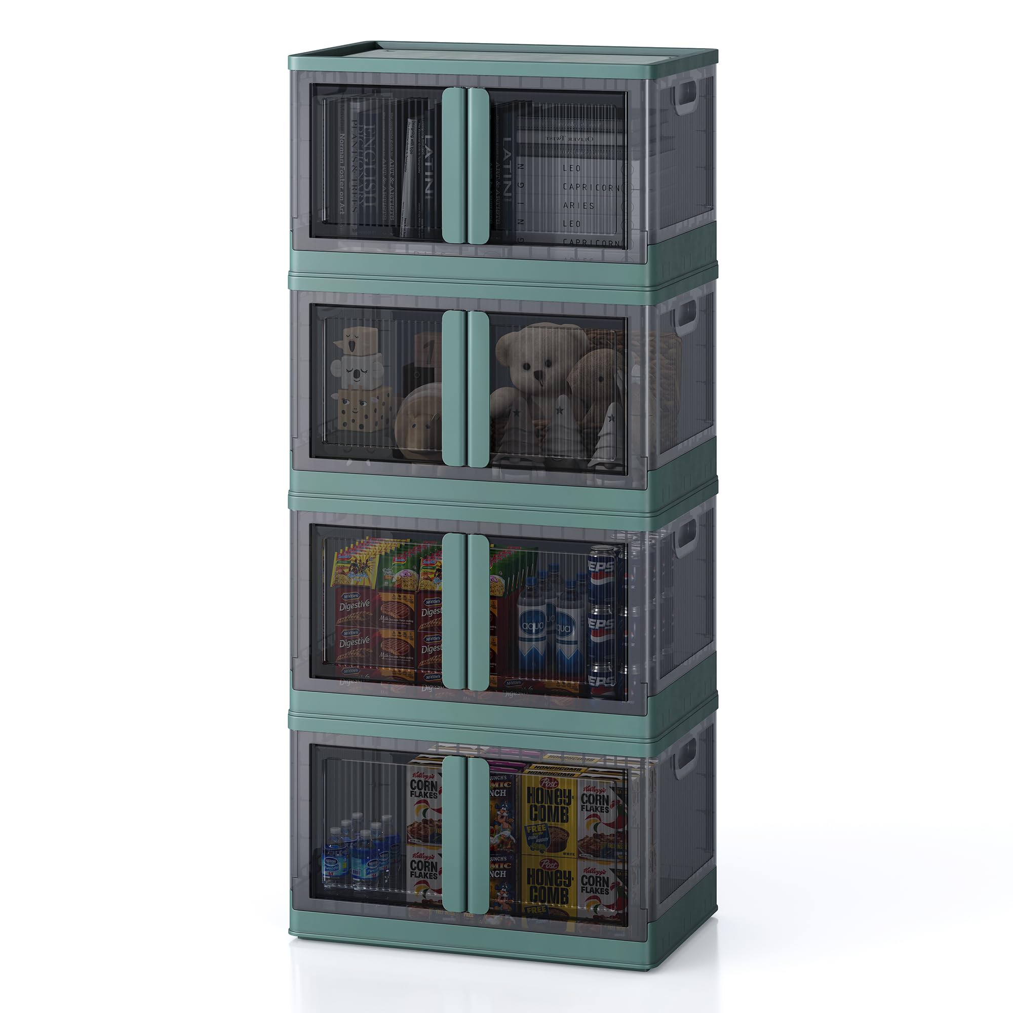 19 Gallon Collapsible Storage Bins with Lids - 4 Pack Stackable Plastic Storage Containers with Doors & Wheels for Home Organization | Perfect for Closet, Garage, and Office Storage Solutions