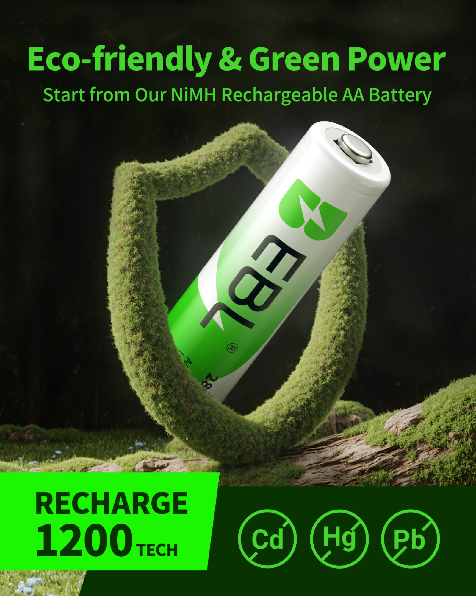 EBL AA NiMH Rechargeable Batteries 2800mAh High Capacity - 8 Pack for Digital Cameras, Flashlights, Toys, and More - Long Lasting Power Supply