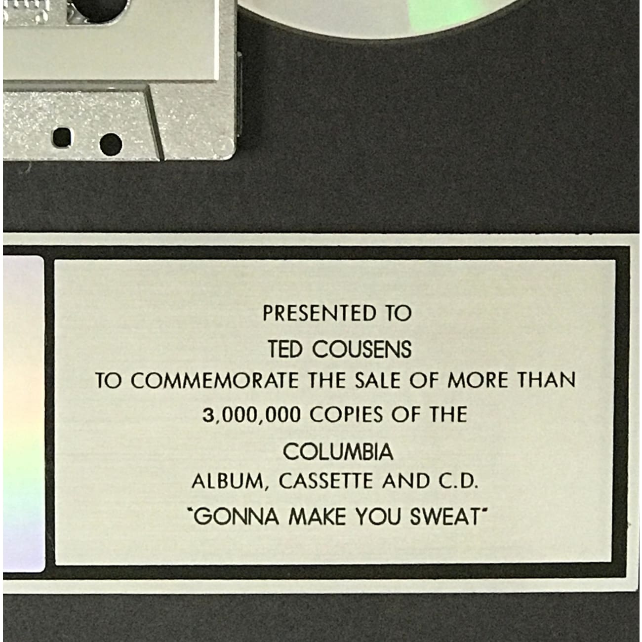 C+C Music Factory 'Gonna Make You Sweat' 3x Platinum Album Award - Certified RIAA Multi-Platinum Record - Perfect for Music Collectors & 90s Nostalgia Fans