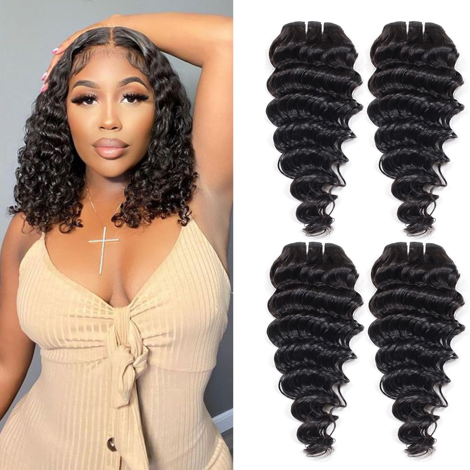12 Inch 100% Unprocessed Virgin Human Hair Bundles - 4X Deep Wave 12A Grade Natural Black Hair Extensions for Women | Perfect for Braiding, Weaving & Styling
