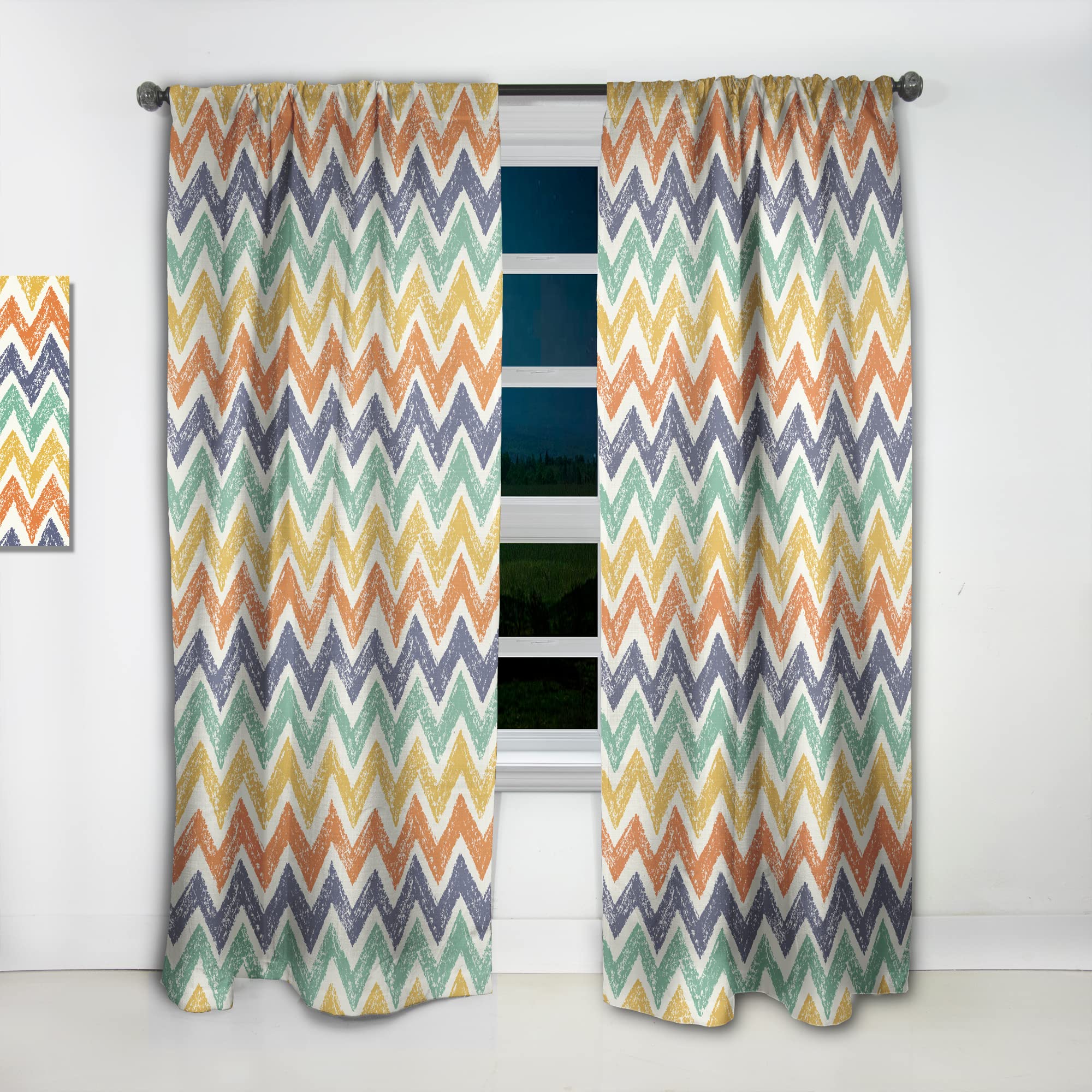 DesignQ Thermal Insulated Chevron Pattern Curtains - Retro Orange, Blue & Yellow Single Panel 52x120 - Blackout Drapes for Bedroom & Living Room - Perfect for Home Decor & Sun Protection