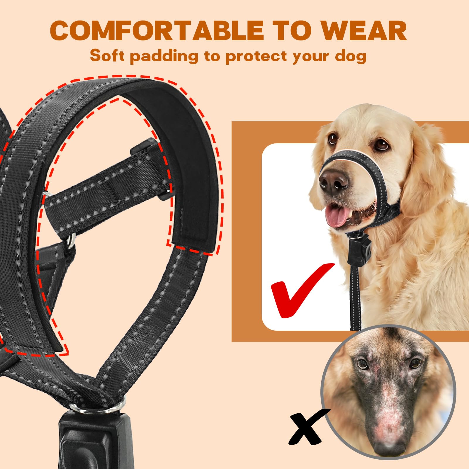 No Pull Gentle Leader Soft Padded Dog Head Halter Collar - Adjustable Pet Training Leash for Small Medium Large Dogs - Reflective Walking Aid for Better Control (Black) - Perfect for Daily Walks, Obedience Training & Behavioral Correction