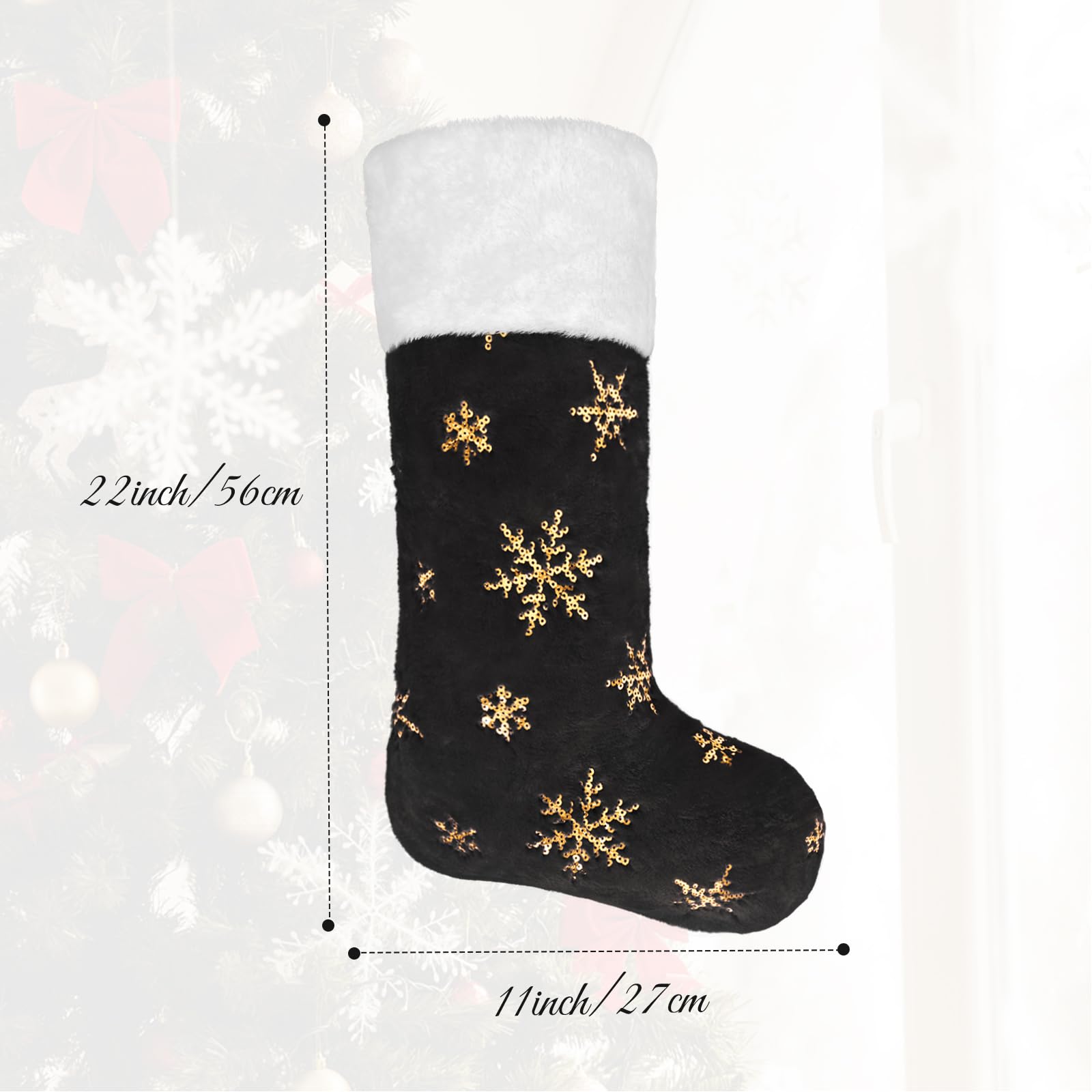 5 Pack Personalized Christmas Stockings with Names - 22 Inch Custom Embroidered Faux Fur Holiday Stockings in Black & Blue with Gold/Silver Snowflake Ornaments - Perfect for Xmas Tree Decor, Fireplace Mantel & Holiday Party Decorations