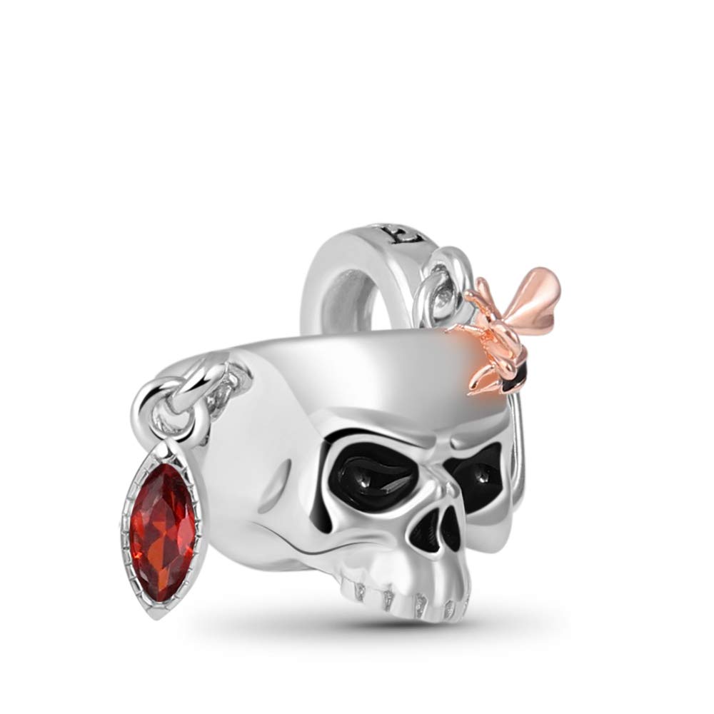 GNOCE Honey Cup Charm Pendant - Sterling Silver Skull Charm with CZ Stones - Fits All Bracelets & Necklaces - Women's Jewelry Gift for Halloween, Gothic Fashion & Everyday Wear