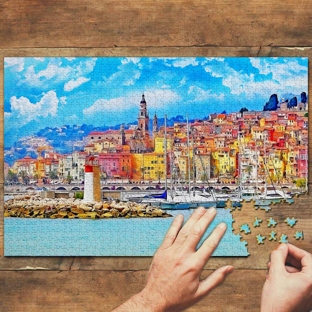 1000-Piece France Menton Jigsaw Puzzle - Wooden Travel Souvenir for Adults & Teens | Perfect for Home Decor, Gift Giving & Relaxation