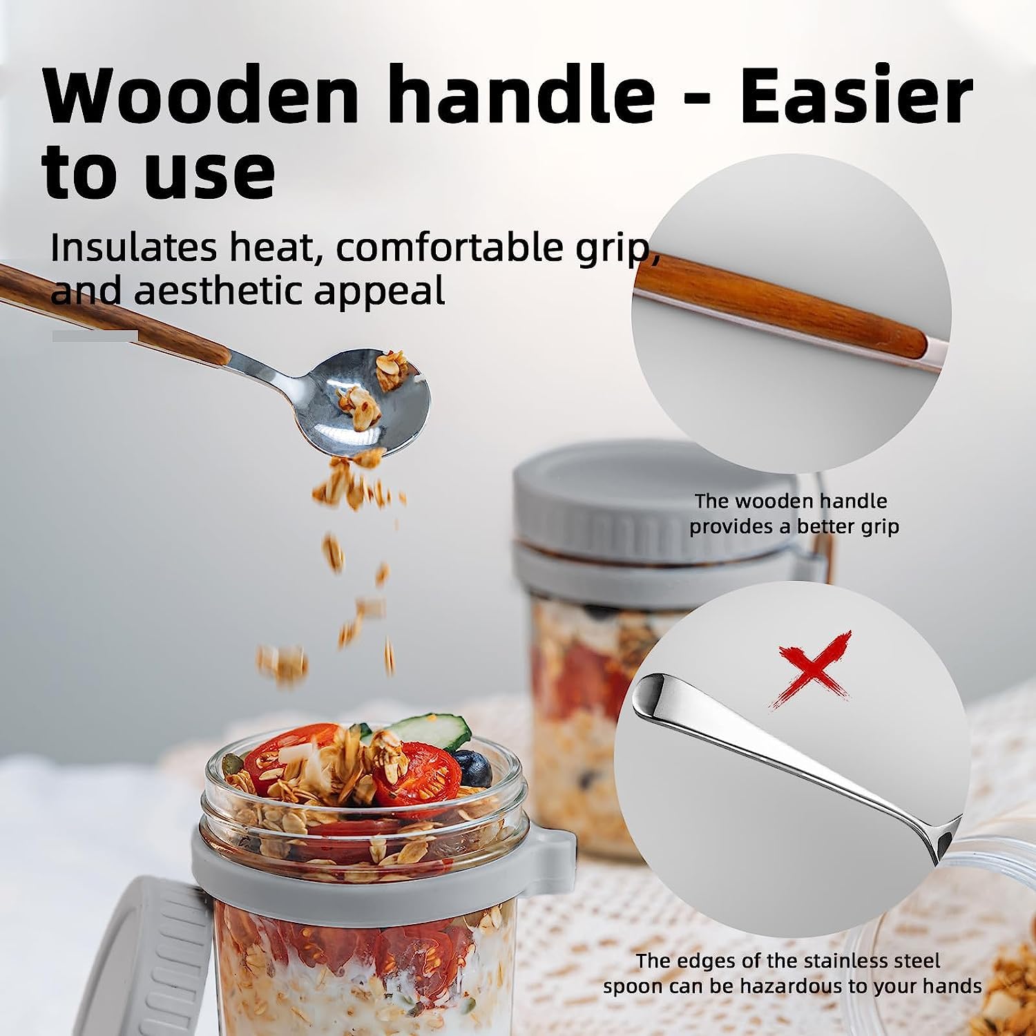 WHISKET 300ml Overnight Oats Jar with Lid & Spoon - BPA-Free Meal Prep Container for Oats, Yogurt, Milk, Fruit & Salad - Includes Measurement Marks (Grey/Blue) - Perfect for Breakfast, Office Lunch & Healthy Snacks On-The-Go