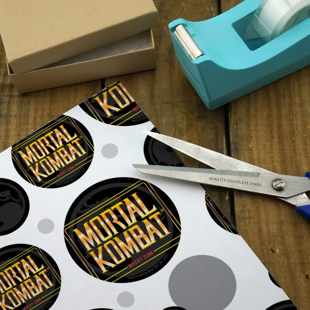 Mortal Kombat Video Game Gift Wrap Paper Roll - Insert Coin Design - Perfect for Birthday, Christmas, Gaming Party Decorations & Gamer Gifts