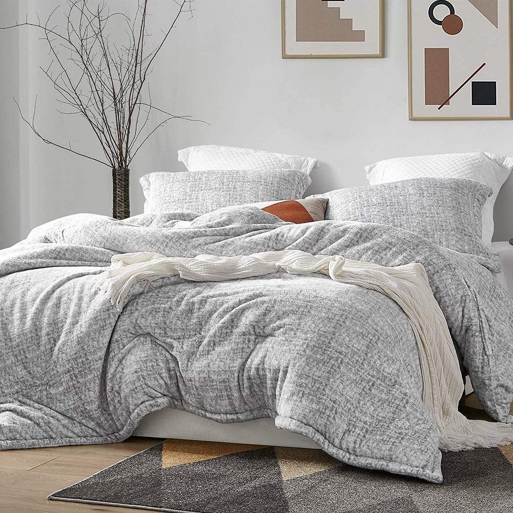 Luxury 3-Piece Cabin Lodge Pewter Grey Comforter Set - Queen Size Farmhouse Bedding with Soft Plush & Down Alternative Fill | Cozy Graphic Print for Winter Warmth | Perfect for Guest Rooms, Master Bedrooms & Cabin Retreats