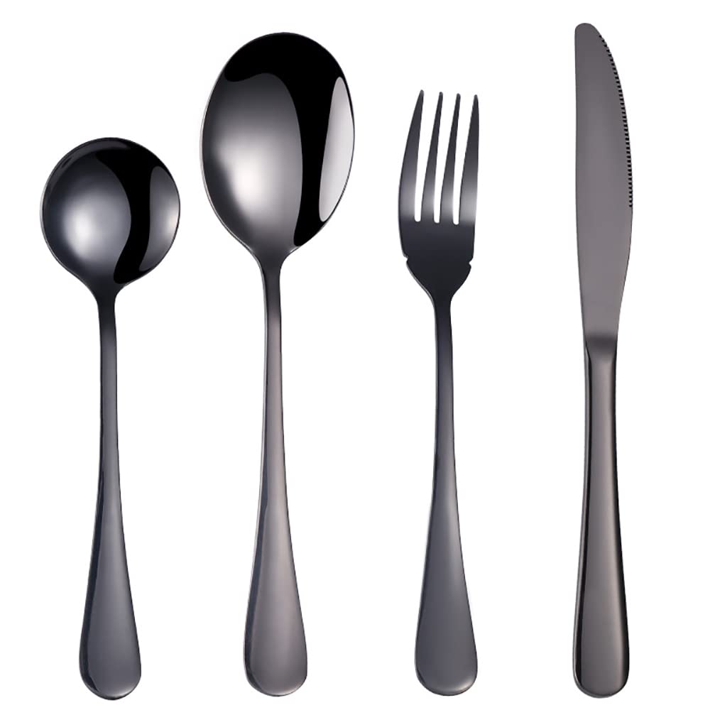 16-Piece Matte Black Silverware Set with Steak Knives - Stainless Steel Flatware Utensils for 4 (Hand Wash Recommended) - Perfect for Dinner Parties, Restaurants & Everyday Dining