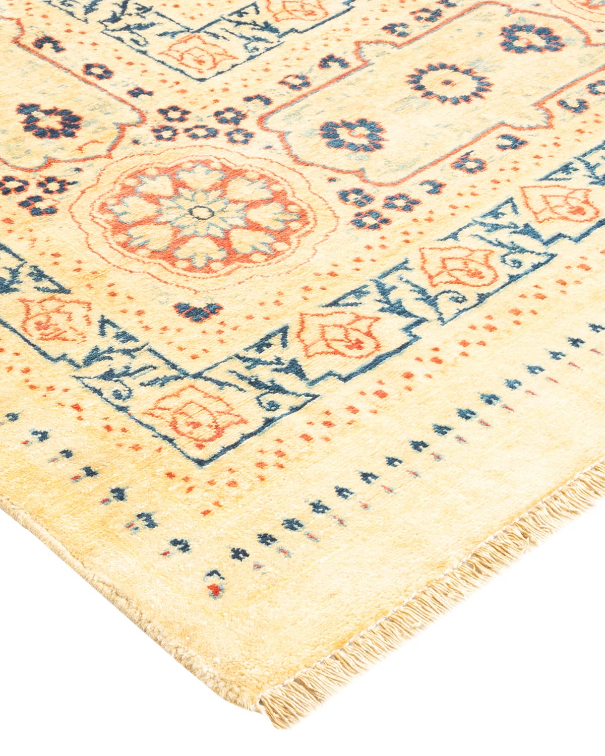 Handmade Wool Traditional Tribal Mogul Ivory 8x10 Area Rug - Unique Hand-Knotted Solo Rugs for Living Room, Bedroom & Home Decor