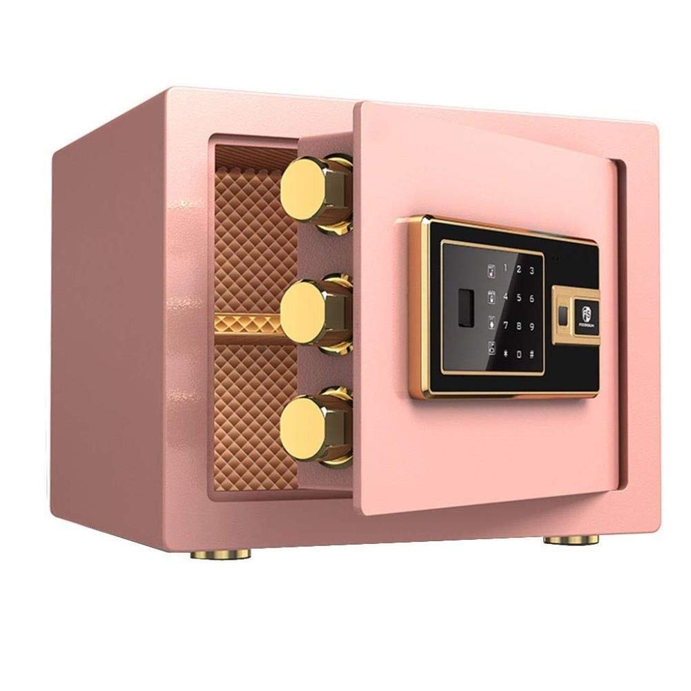 **Digital Wall Mounted Key Safe Box - Biometric Fingerprint & Emergency Keys - 38x32x30cm - Home, Hotel, Office Security for Cash & Valuables (Brown/Pink)**    *(Use Cases: Secure spare keys, store cash, protect valuables at home, hotels, or offices.)*