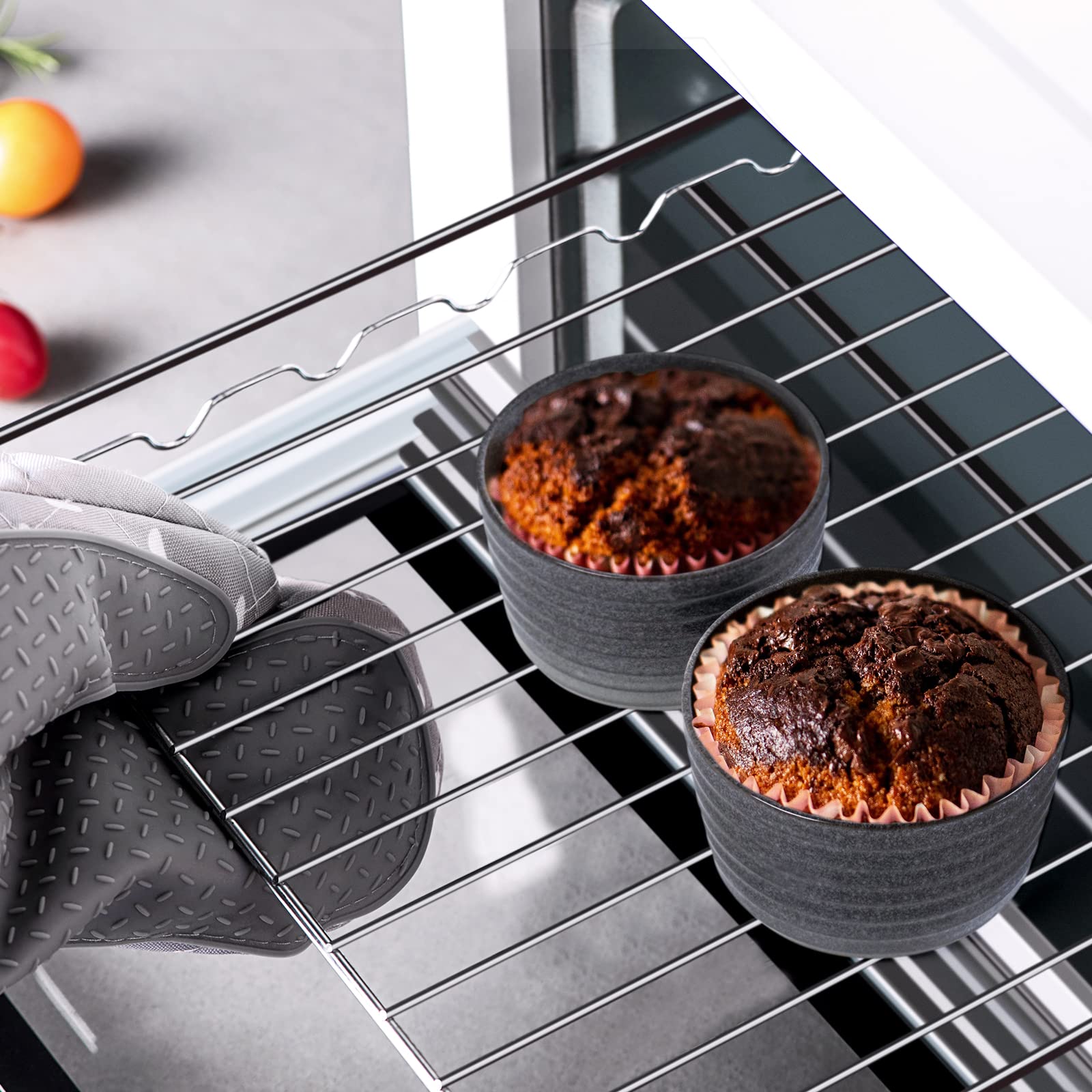UNICASA 4-Piece Ramekin Set - 8 oz Oven-Safe Ceramic Creme Brulee Dishes for Baking Custard, Pudding & Souffle - Reactive Gray - Perfect for Dessert Serving, Kitchen Baking & Party Entertaining