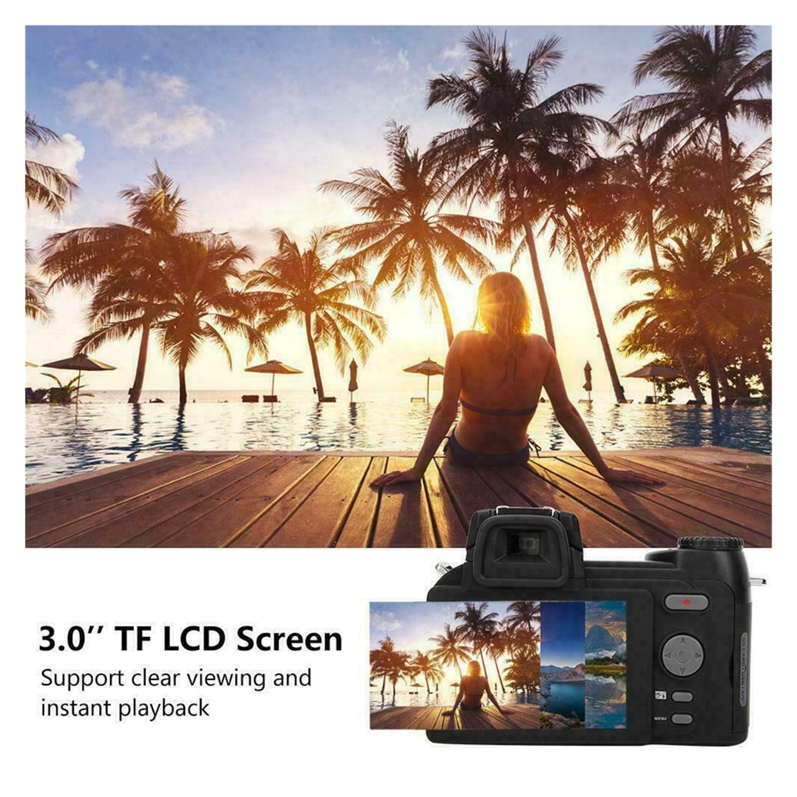 Professional MZZYG DSLR Camera with 24X Optical Zoom & 1080P HD Video - Wide Angle Digital Photography Camera with Telephoto Lens, Auto Focus, 128GB SD Card & Flashlight - Perfect for Travel Vlogging, Wildlife Photography & Home Video Recording