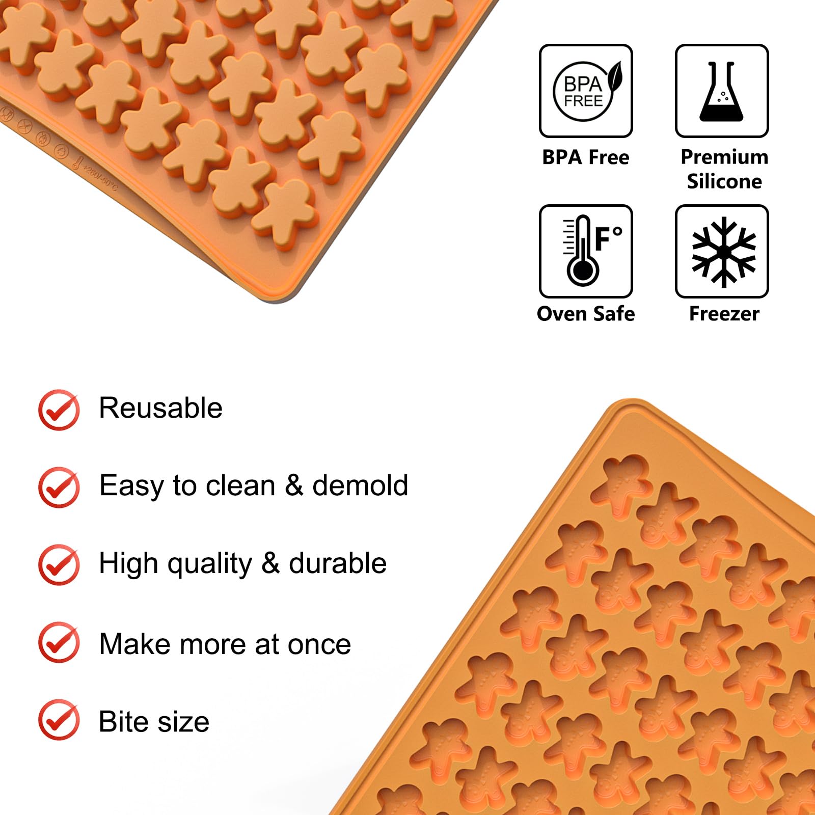 100-Cavity Mini Silicone Gingerbread Man Molds for Chocolate, Candy, Fondant, Gummy & Cookies - Christmas Baking Decorations with Scraper - Perfect for Holiday Treats, DIY Desserts & Party Favors