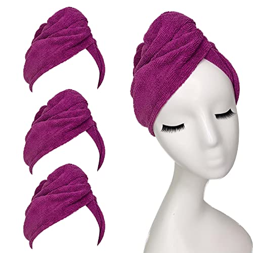 PPHAO Quick Dry Twist Turban Hair Towel - 3 Pack Purple Microfiber Hair Wraps for Wet Hair | Soft & Absorbent Hair Turban for Women | Perfect for Shower, Swimming & Gym