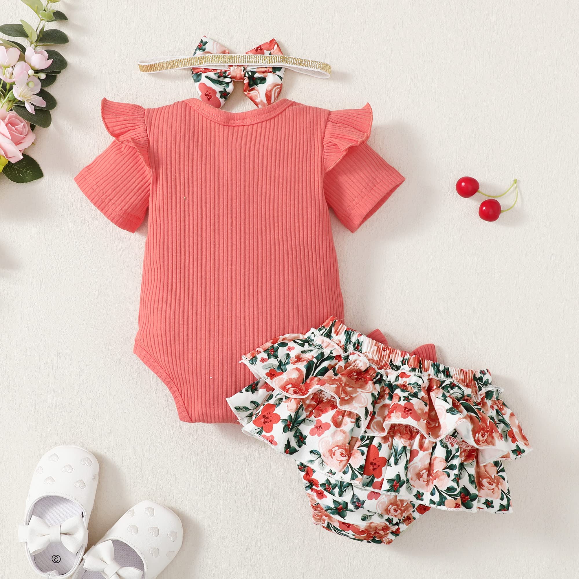 Mioglrie Newborn Baby Girl Clothes Set - Floral Romper & Shorts Outfit for Summer | Cute Infant Toddler Outfits for Playtime, Photo Shoots & Daily Wear