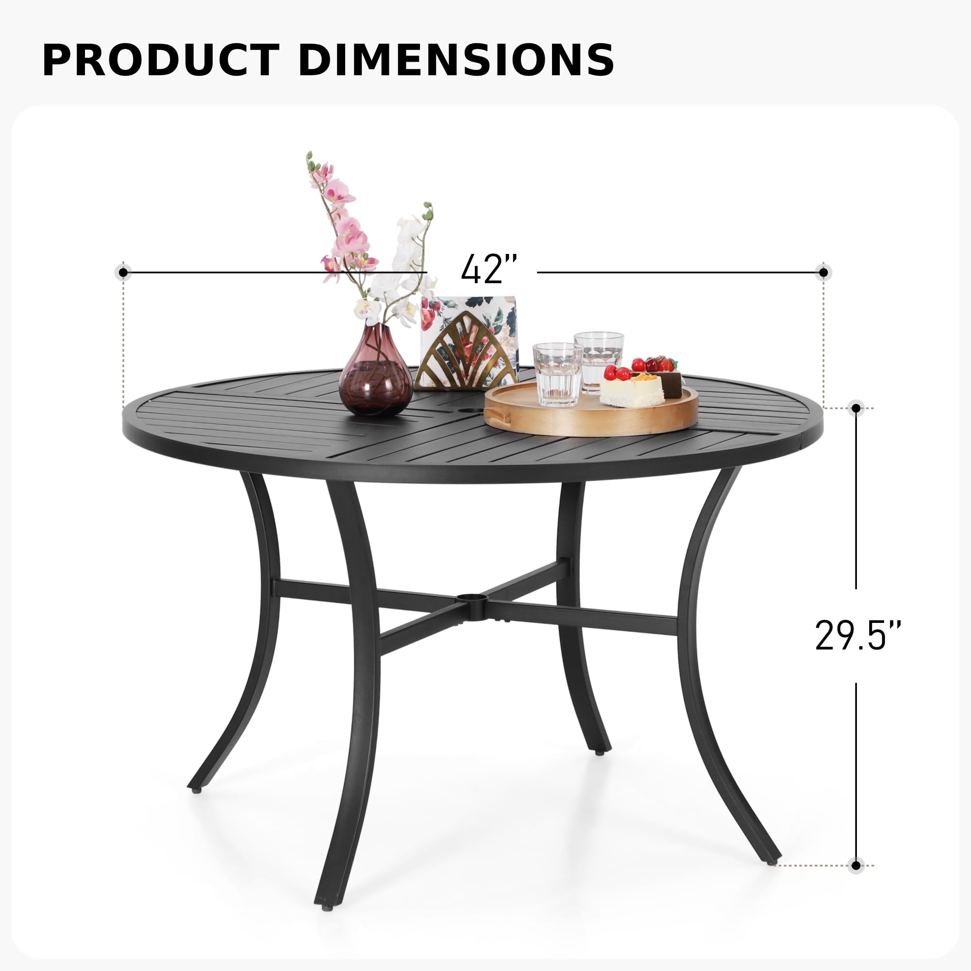 MFSTUDIO 42 Inch Outdoor Dining Table with Adjustable Umbrella Hole - All-Weather Metal Round Patio Table for Backyard, Garden, Lawn - Perfect for Outdoor Entertaining, BBQ Parties & Family Gatherings