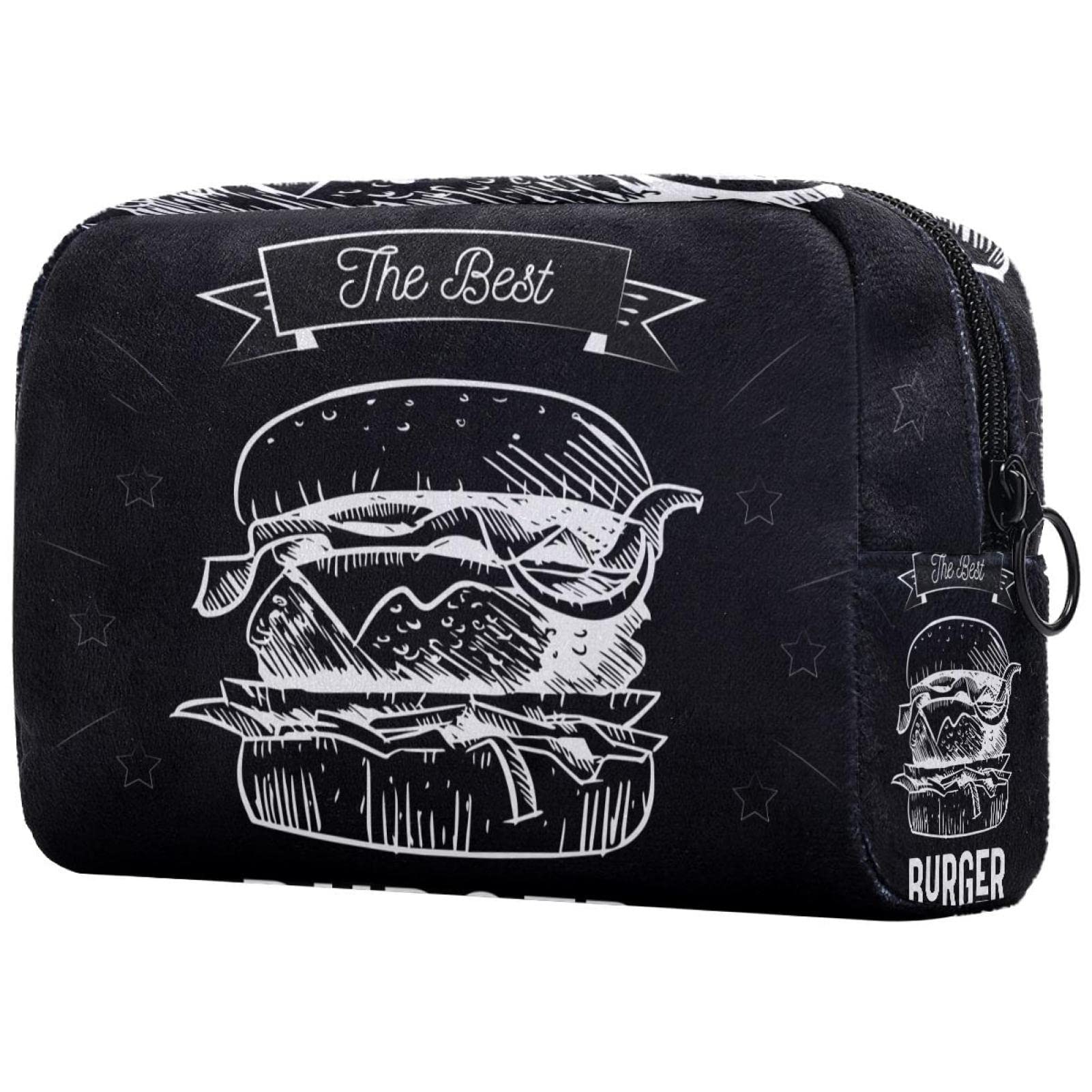 Waterproof Cosmetic Bag for Travel - Cute Chalk Drawing Burger Design Toiletry Organizer - Perfect for Makeup, Toiletries & Travel Essentials