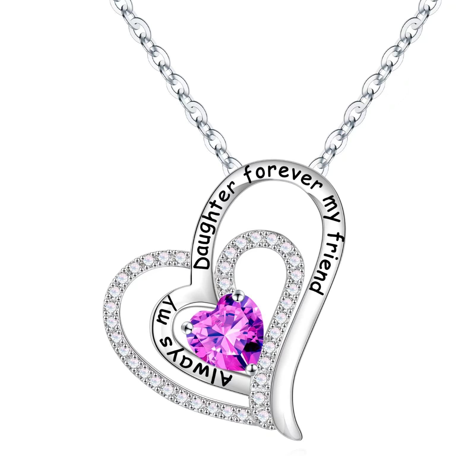 Birthstone Necklace for Women - Sterling Silver Heart Pendant Jewelry Gift for Mom, Wife, Girlfriend, Daughter | Personalized Birthday, Mother's Day & Anniversary Present | Perfect for Everyday Wear & Special Occasions