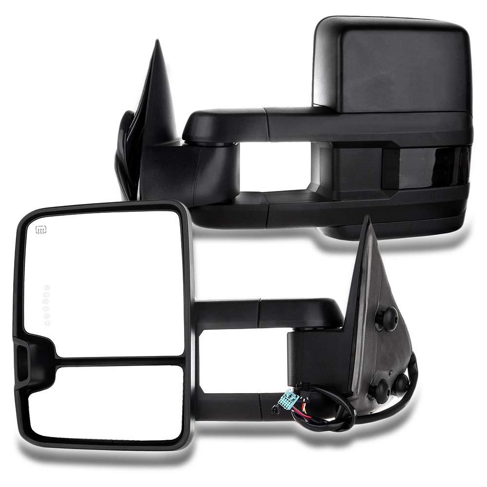 2003-2006 Chevy GMC Sierra Pickup Yukon XL Denali & Cadillac Escalade Towing Mirrors - Power Heated with Turn Signal Lights - Left & Right Pair for Enhanced Visibility & Safety While Towing