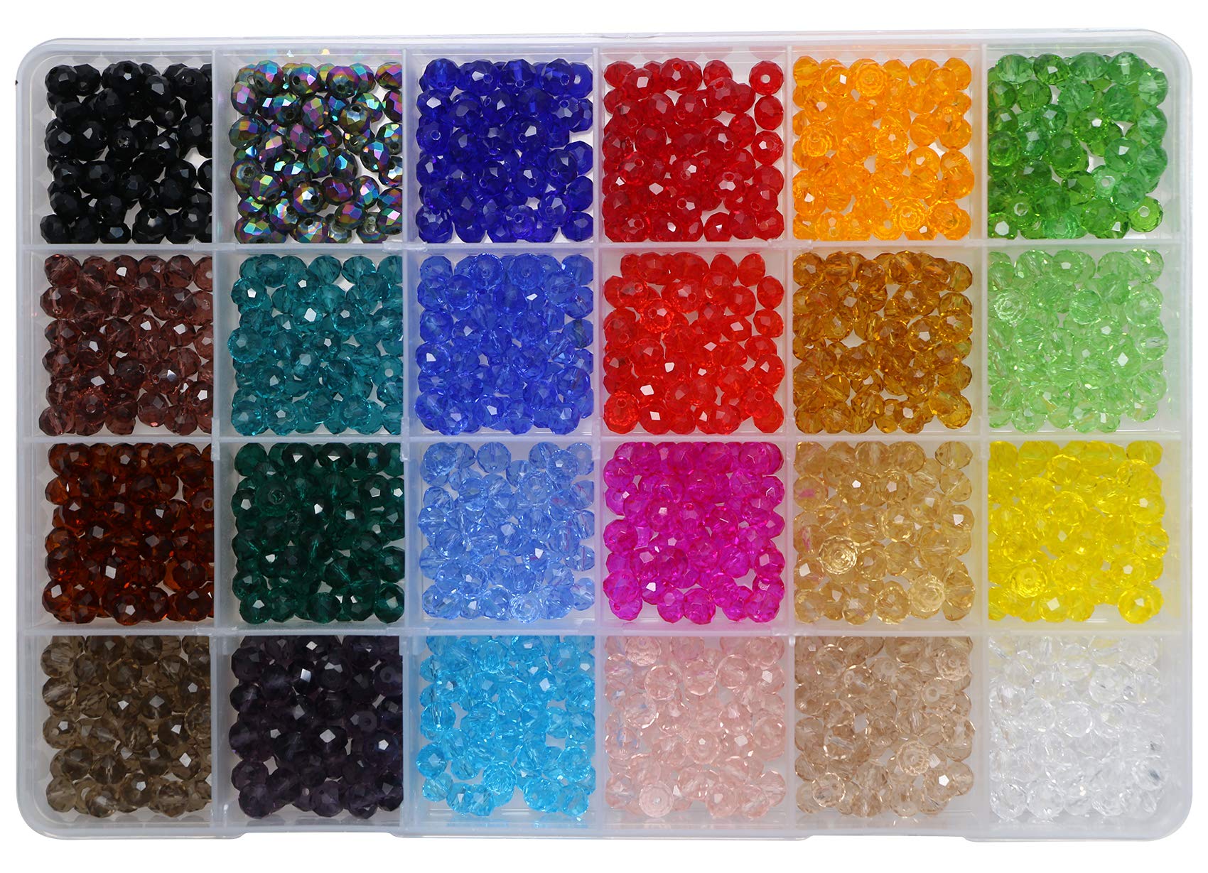JollyBuy 24 Colors 6mm Faceted Glass Beads for Jewelry Making - 1200pcs DIY Craft Beads with Hole for Bracelets, Necklaces, Earrings - Perfect for Handmade Gifts & Boho Style Accessories