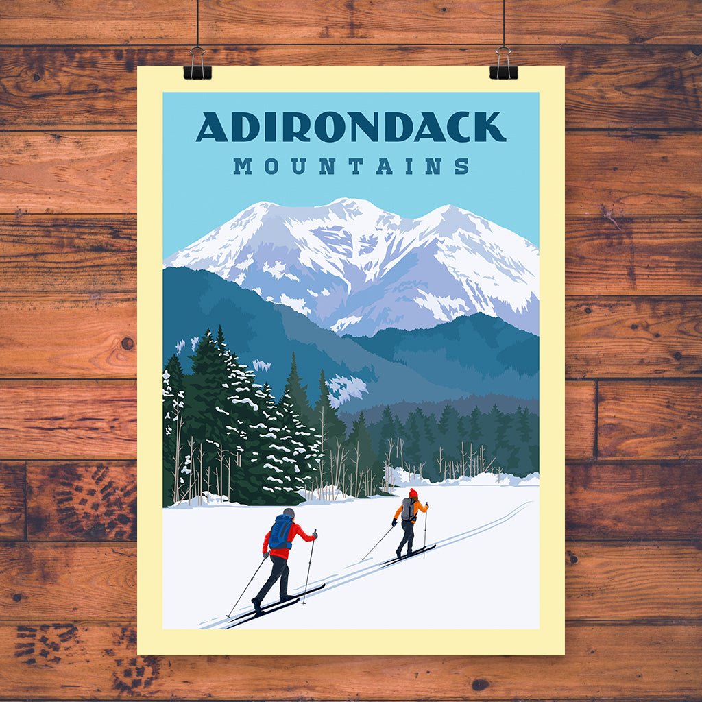 Vintage Print Poster - Ski Touring in the Adirondack Mountains (ADK) - Wall Art Decor for Ski Lodge, Cabin, or Winter Sports Enthusiast's Home