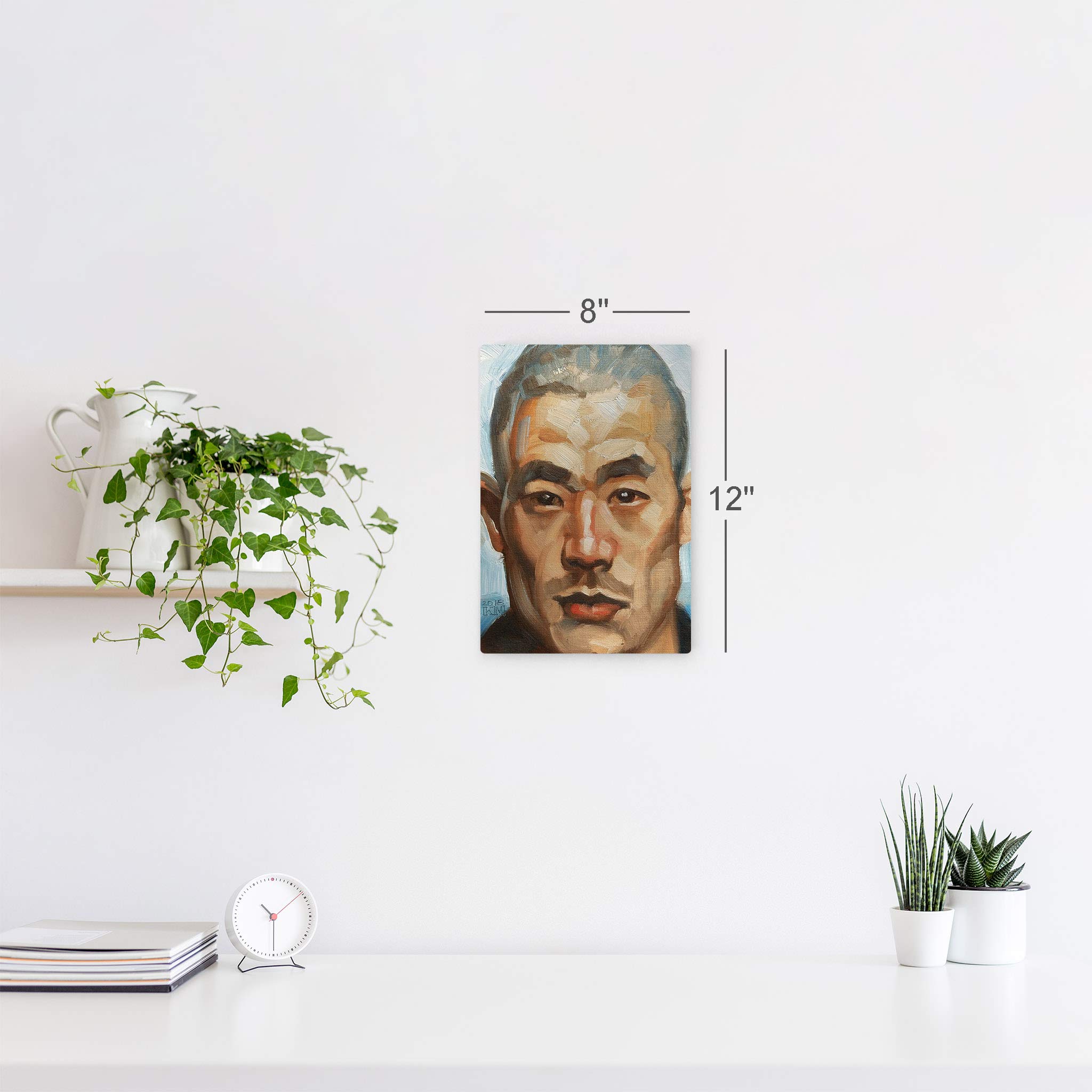 Kenney Mencher Asian Man Portrait Oil Painting - Cool Climate Metal Wall Art Print 40x30 Inches - Ready to Hang Living Room & Bedroom Decor - Made in USA - Perfect for Modern Home & Office Spaces