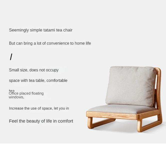 Oak Solid Wood Tatami Tea Chair Low Back - Japanese Style Floor Seating for Meditation, Tea Ceremony & Zen Decor