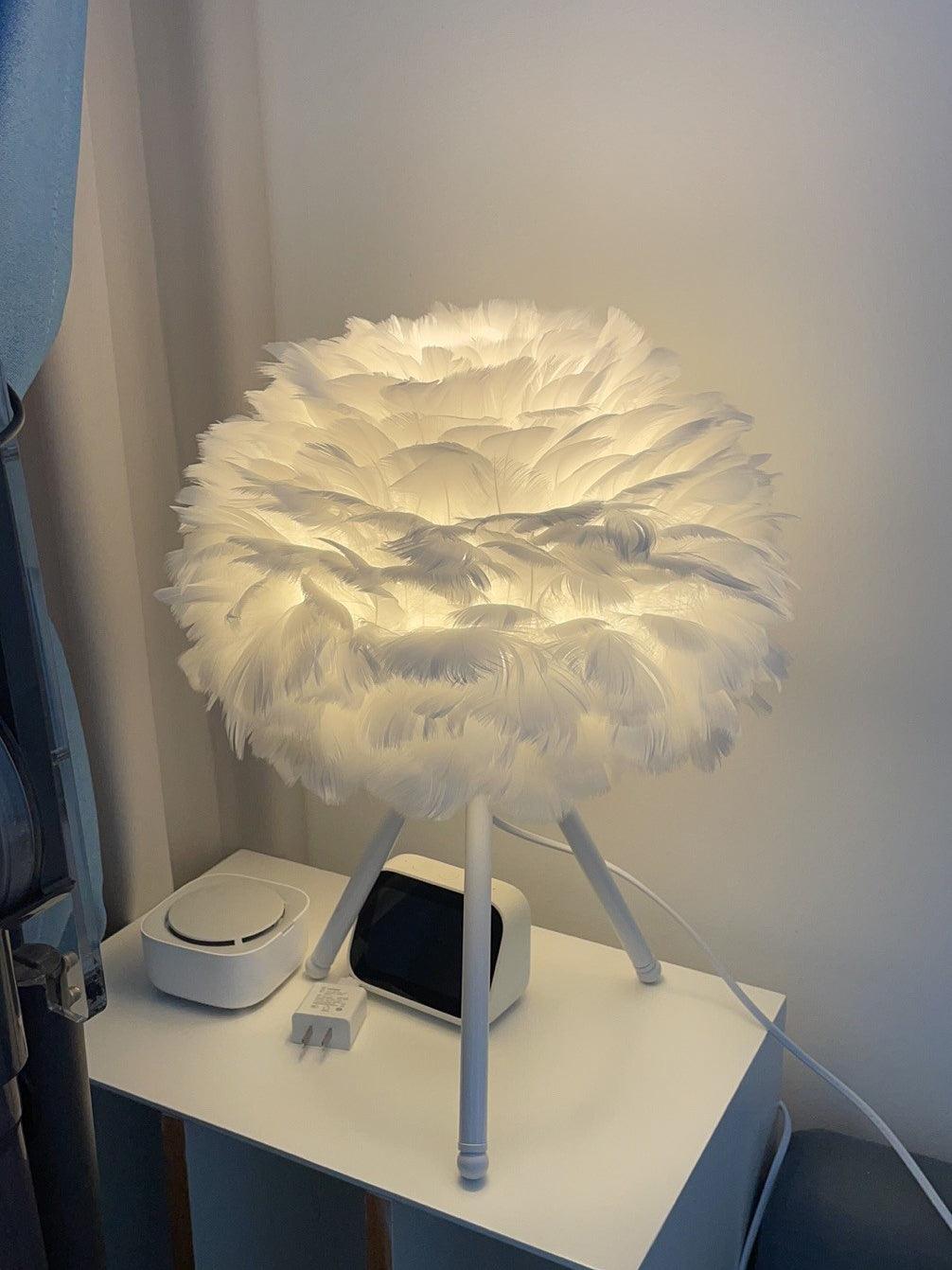 Elegant Goose Feather Table Lamp - Soft Warm White Light for Bedroom, Living Room & Office Decor - Perfect for Relaxation & Cozy Ambience