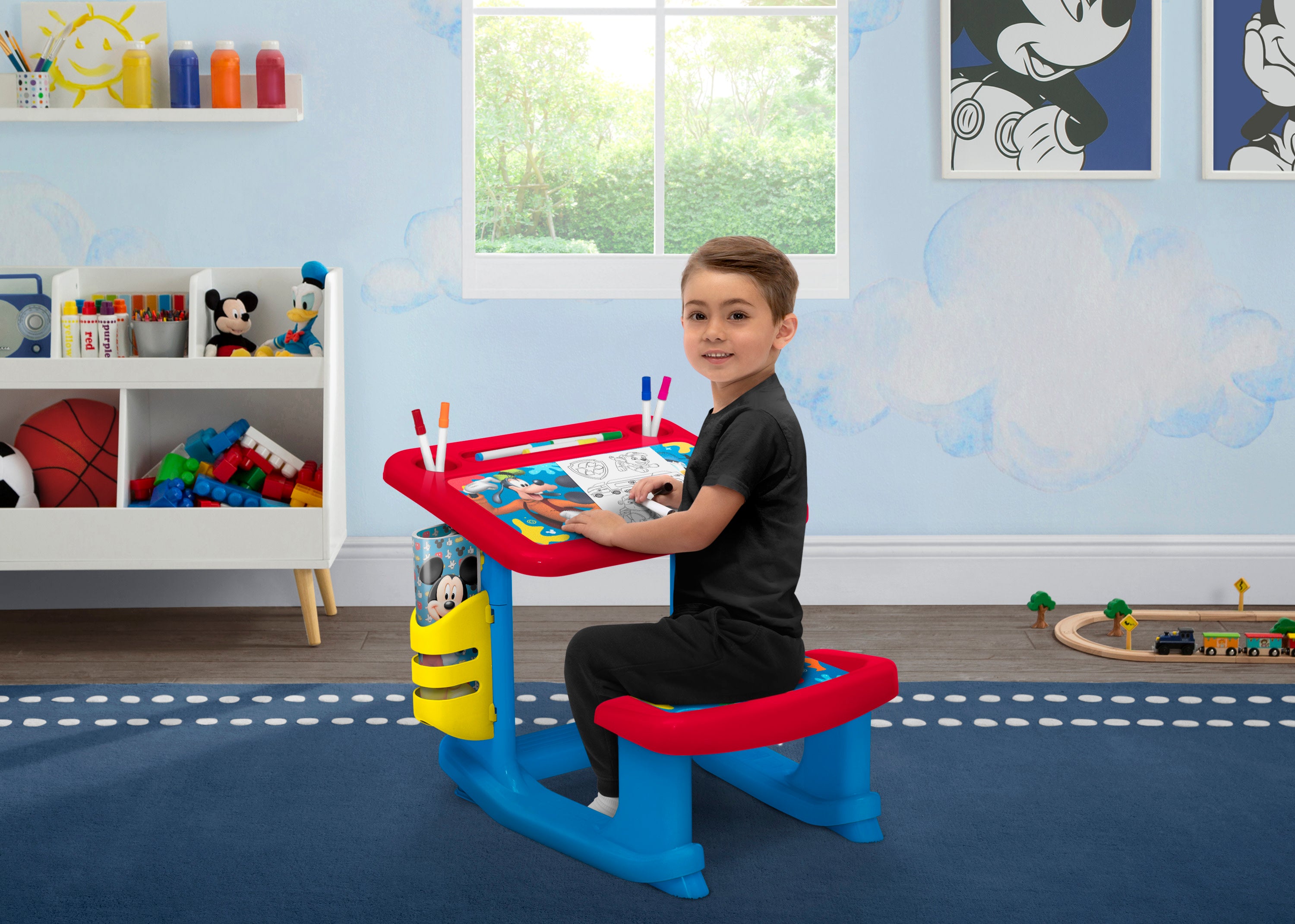Mickey Mouse Kids Drawing Table - Adjustable Art Desk with Stool for Toddlers, Perfect for Home, Preschool & Playroom Creative Activities