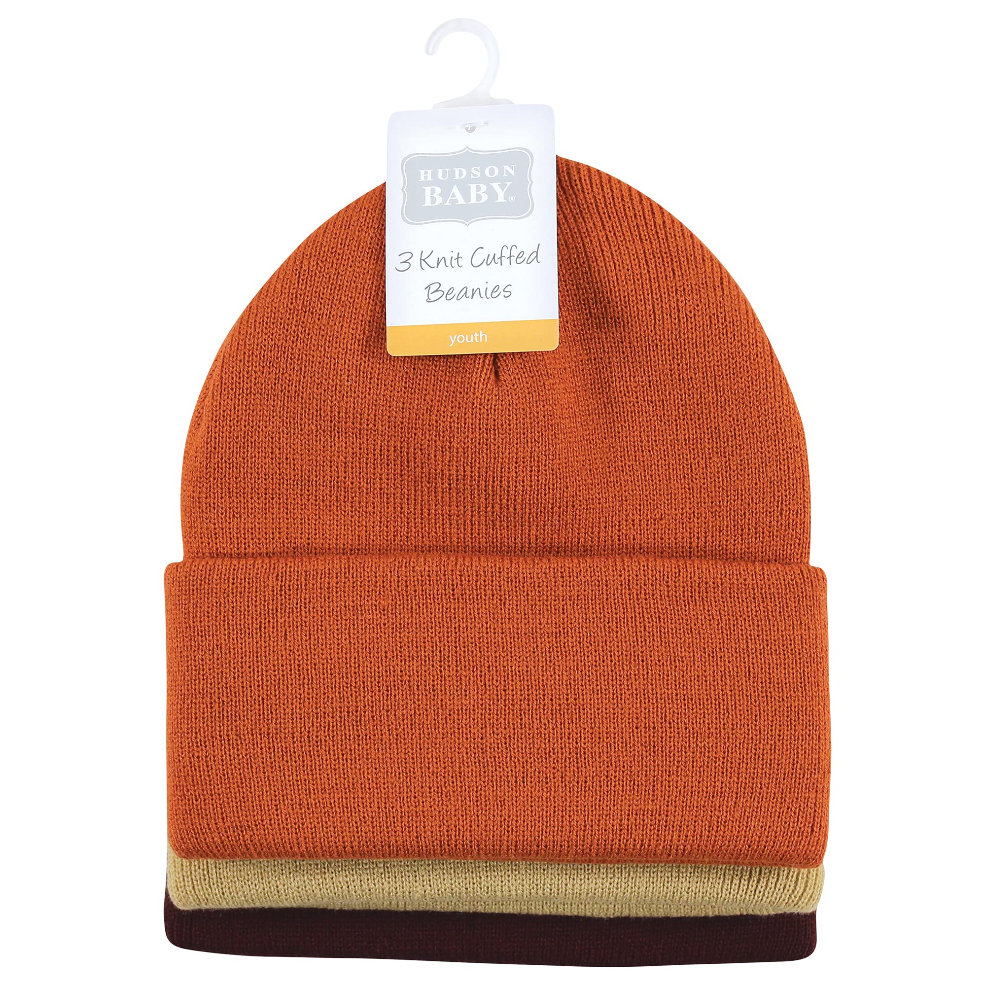 Hudson Baby Unisex 6-Piece Knit Cuffed Beanie Set for Infants & Toddlers - Rust, Cream, Black | Soft Winter Hats for Boys & Girls | Perfect for Cold Weather & Outdoor Activities