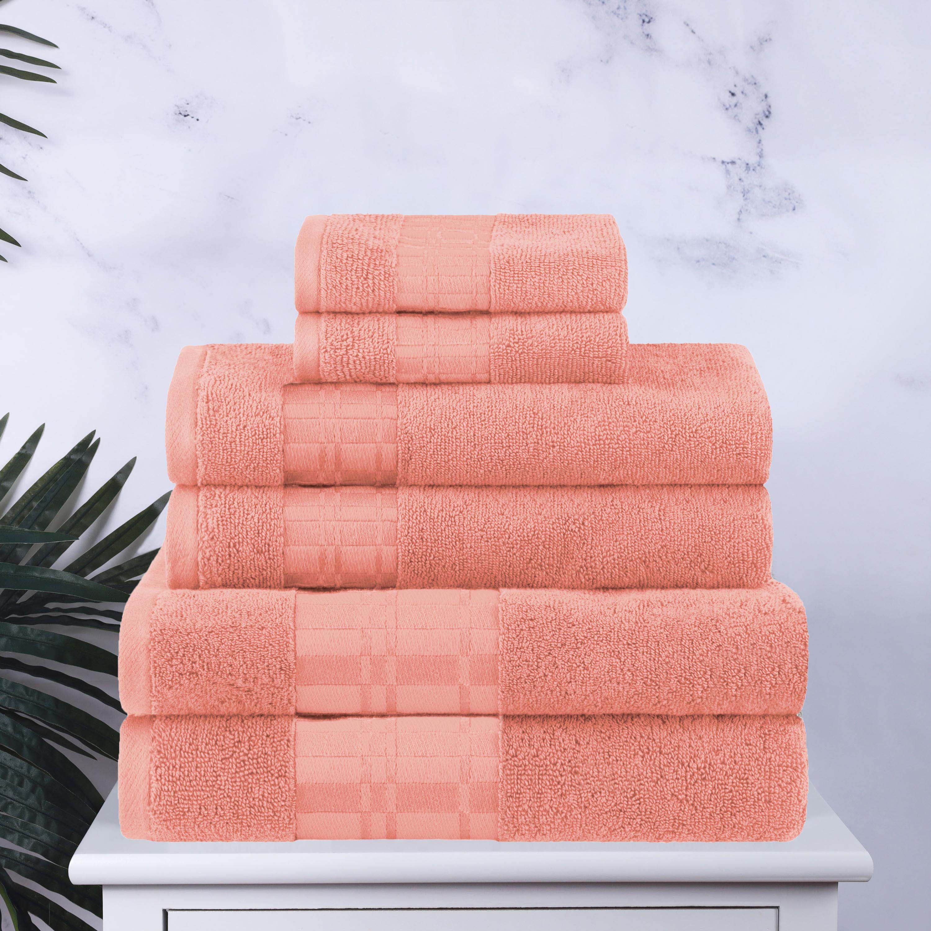 Larissa Cotton Geometric Embroidered Border 6-Piece Bath Towel Set | Soft & Absorbent Luxury Towels for Bathroom, Spa & Guest Use