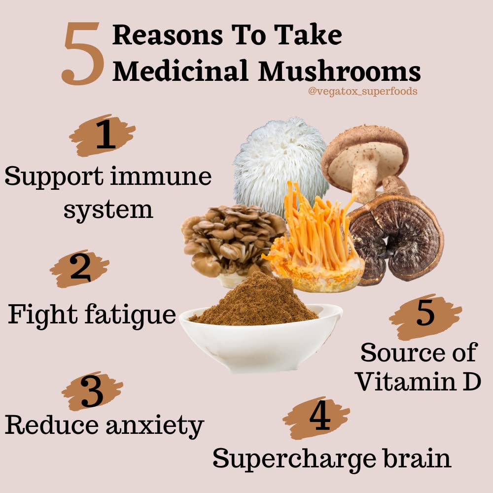 Organic Seven Mushroom Powder Blend - Chaga, Reishi, Lion's Mane, Cordyceps | 100% Pure Medicinal Mushroom Supplement | Vegan, Gluten-Free | Boost Immunity & Cognitive Function | 100g | Perfect for Smoothies, Coffee & Wellness Routines