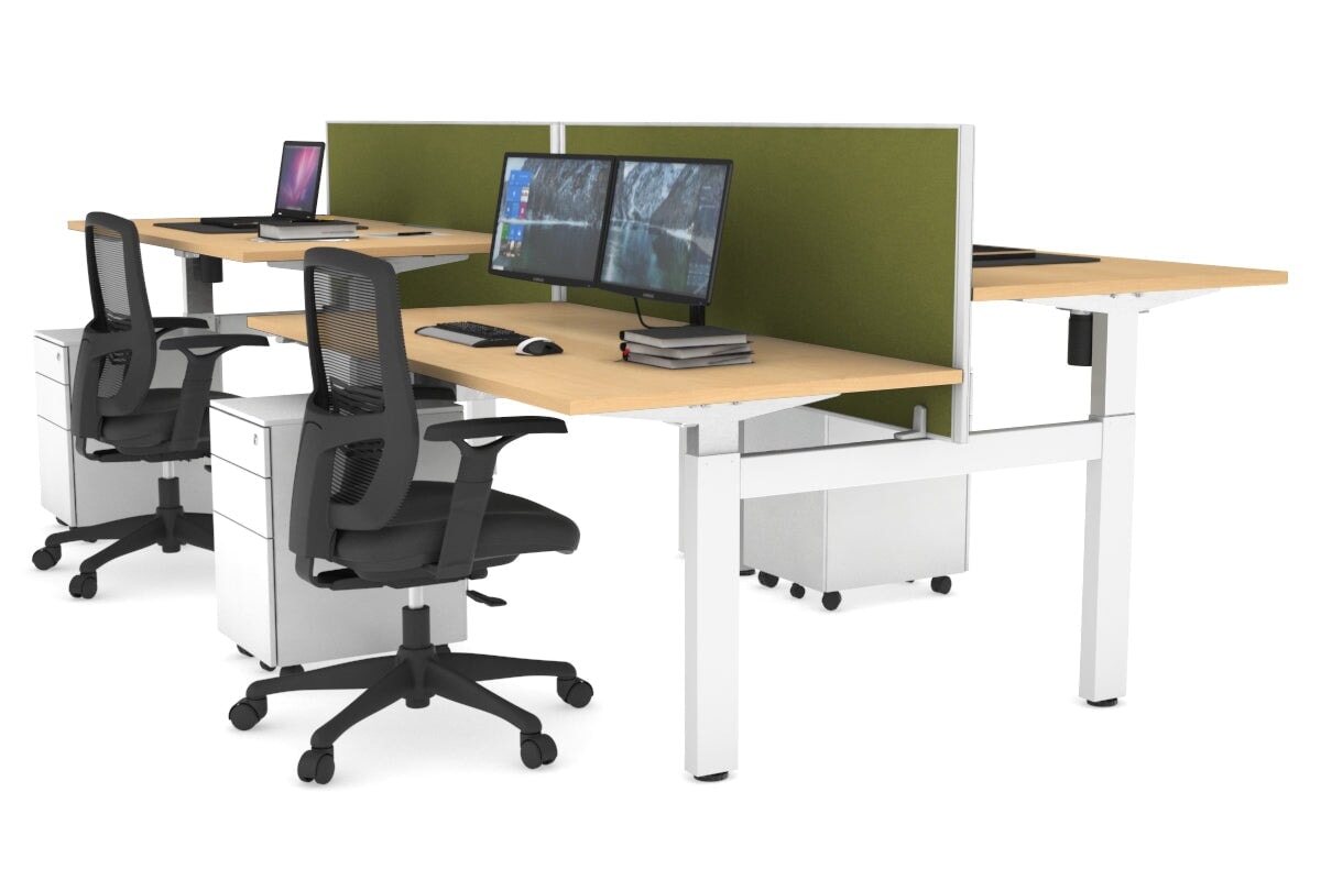 Adjustable 4-Person H Bench Workstation - White Frame (1400L x 800W) | Ergonomic Office Desk for Team Collaboration & Workspace Efficiency
