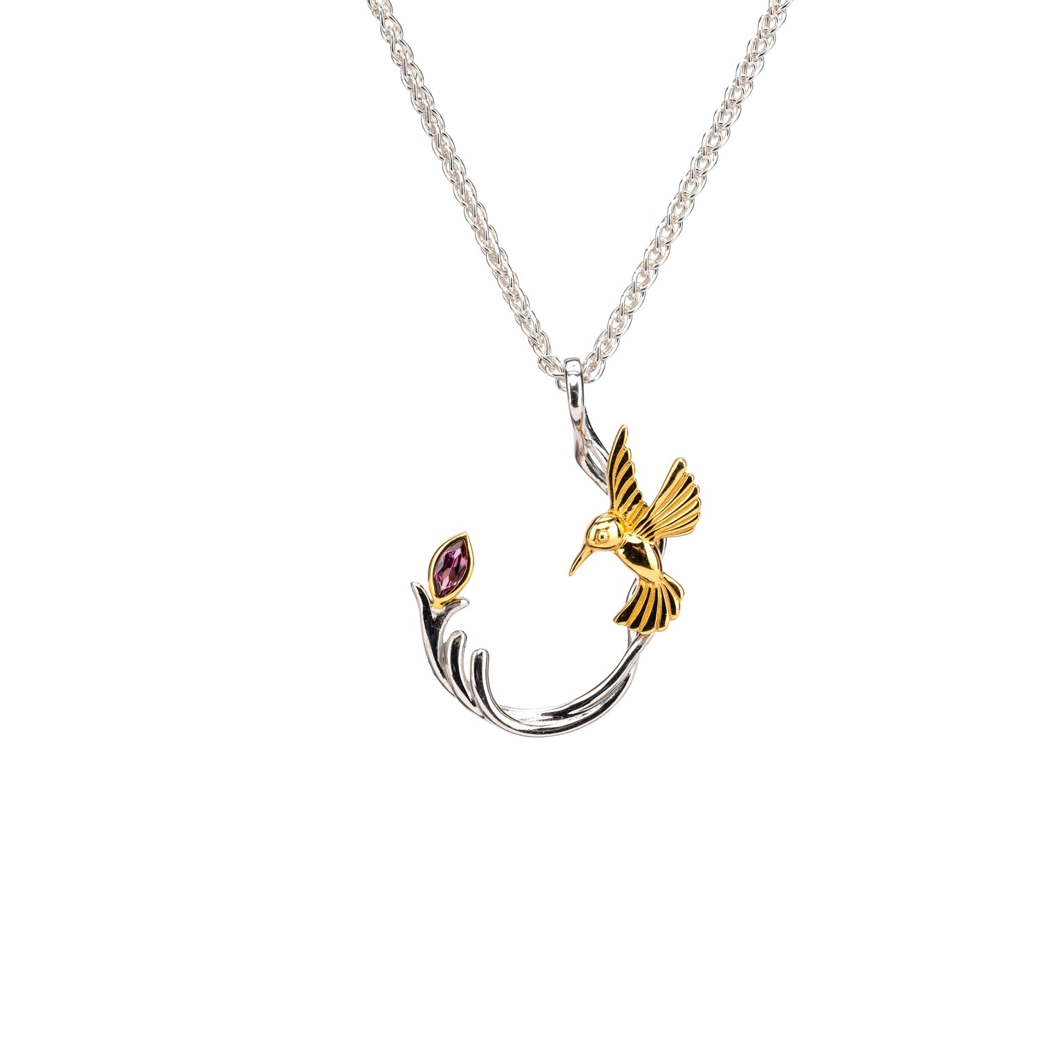 10K Gold & Sterling Silver Hummingbird Pendant with Genuine Blue Topaz, Rhodolite or Peridot Gemstone - Perfect for Birthdays, Anniversaries & Everyday Elegance