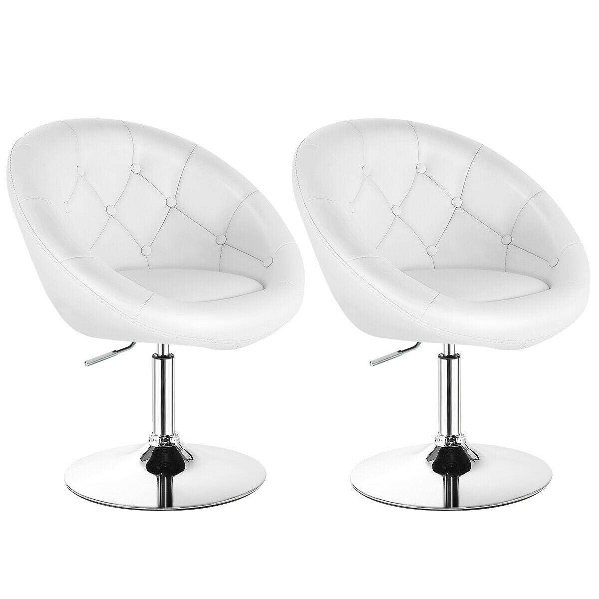Adjustable Swivel Bar Stools Set of 2 - White Tufted Back Kitchen Counter Chairs for Home & Bar Use