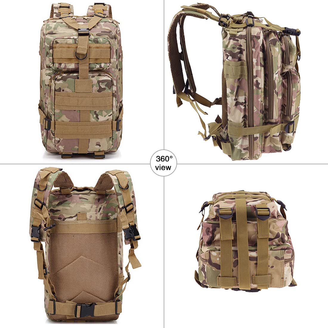 LIMHOO Tactical Backpack for Men - 30L Small Military Rucksack with Molle System & USA Flag Patch (CP Camo) - Durable Army Backpack for Hiking, Camping, EDC and Outdoor Adventures