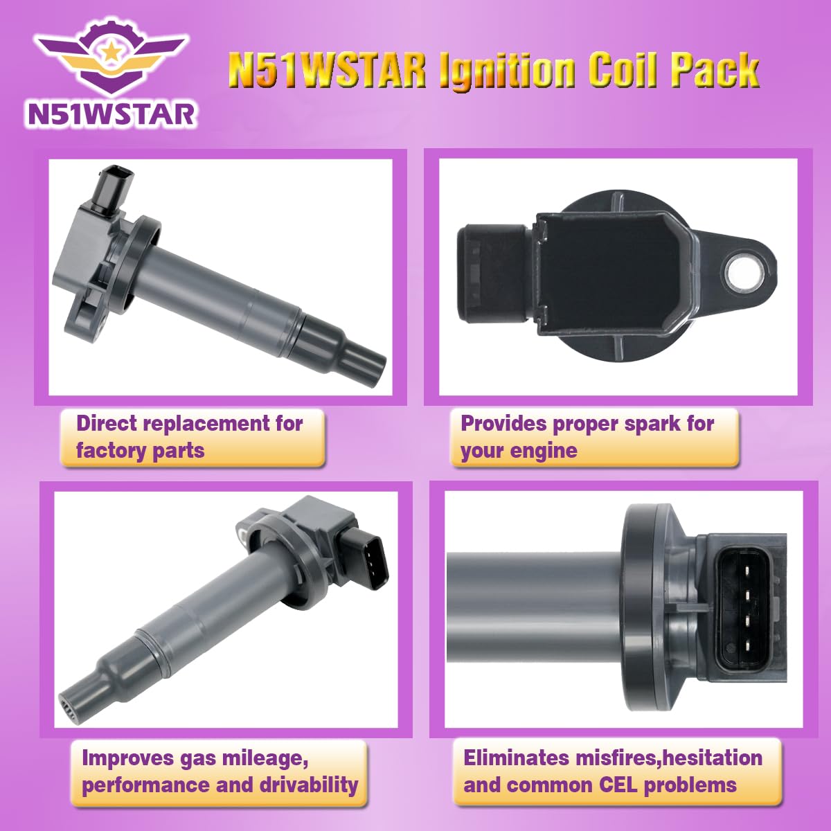High-Performance Ignition Coil Pack Set of 4 - Compatible with Scion XA XB, Toyota Echo Prius Yaris 1.3L 1.5L L4 1NZ 2NZ - Replacement for UF316, UF-316, 909190-2265, 90919-02240 - Improves Engine Performance & Fuel Efficiency - Perfect for Daily Commuting & City Driving