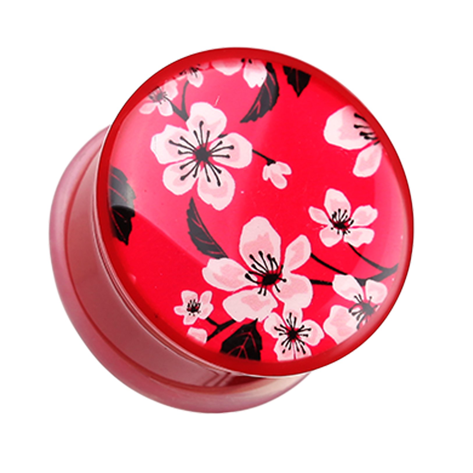 BUZZ Sakura Cherry Blossom Single Flared Ear Gauge Plug - 16G to 00G Sizes - Hypoallergenic Stainless Steel Body Jewelry - Perfect for Stretching, Piercing & Everyday Wear - Sold as a Pair - Great for Parties, Concerts and Alternative Fashion
