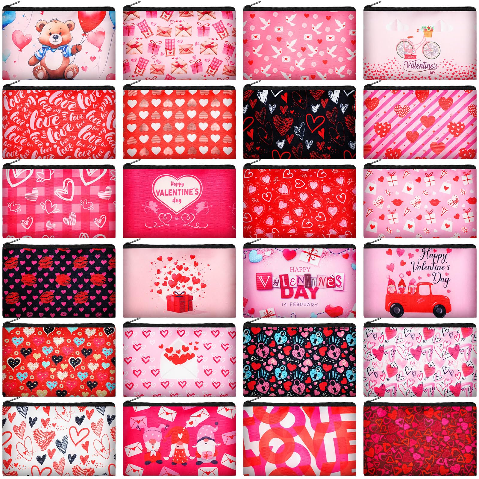 24 Pcs Valentine's Day Makeup Bags - Cute Cosmetic & Toiletry Zipper Pouches for Women | Perfect Gift Set for Valentine's, Travel, and Daily Organizing | Abbylike Beauty Essentials