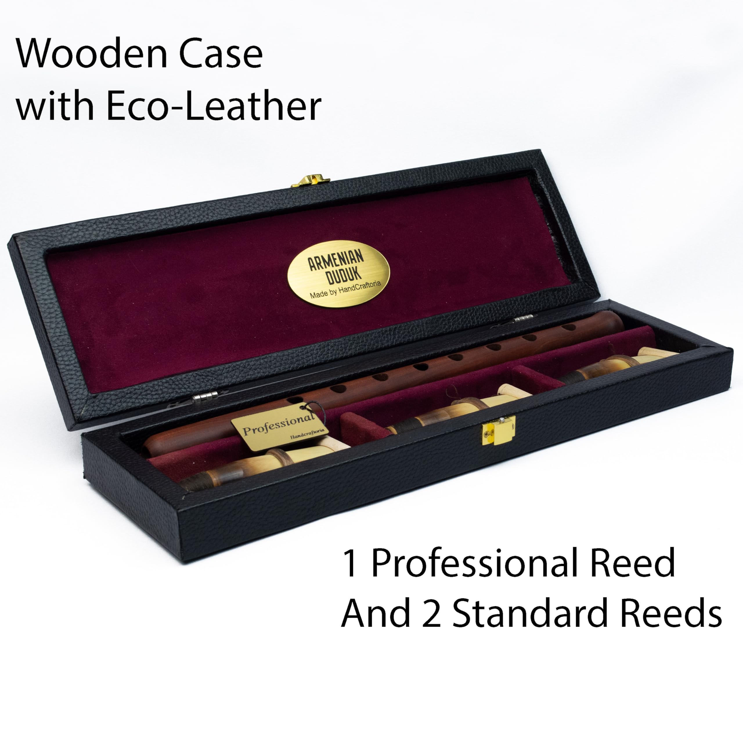 HandCraftoria Professional Armenian Duduk Instrument - Apricot Wood with Leather Case, Includes 1 Professional Reed & 2 Standard Reeds - Key A Flute Oboe Balaban Woodwind - Perfect for Traditional Music Performances & Cultural Events