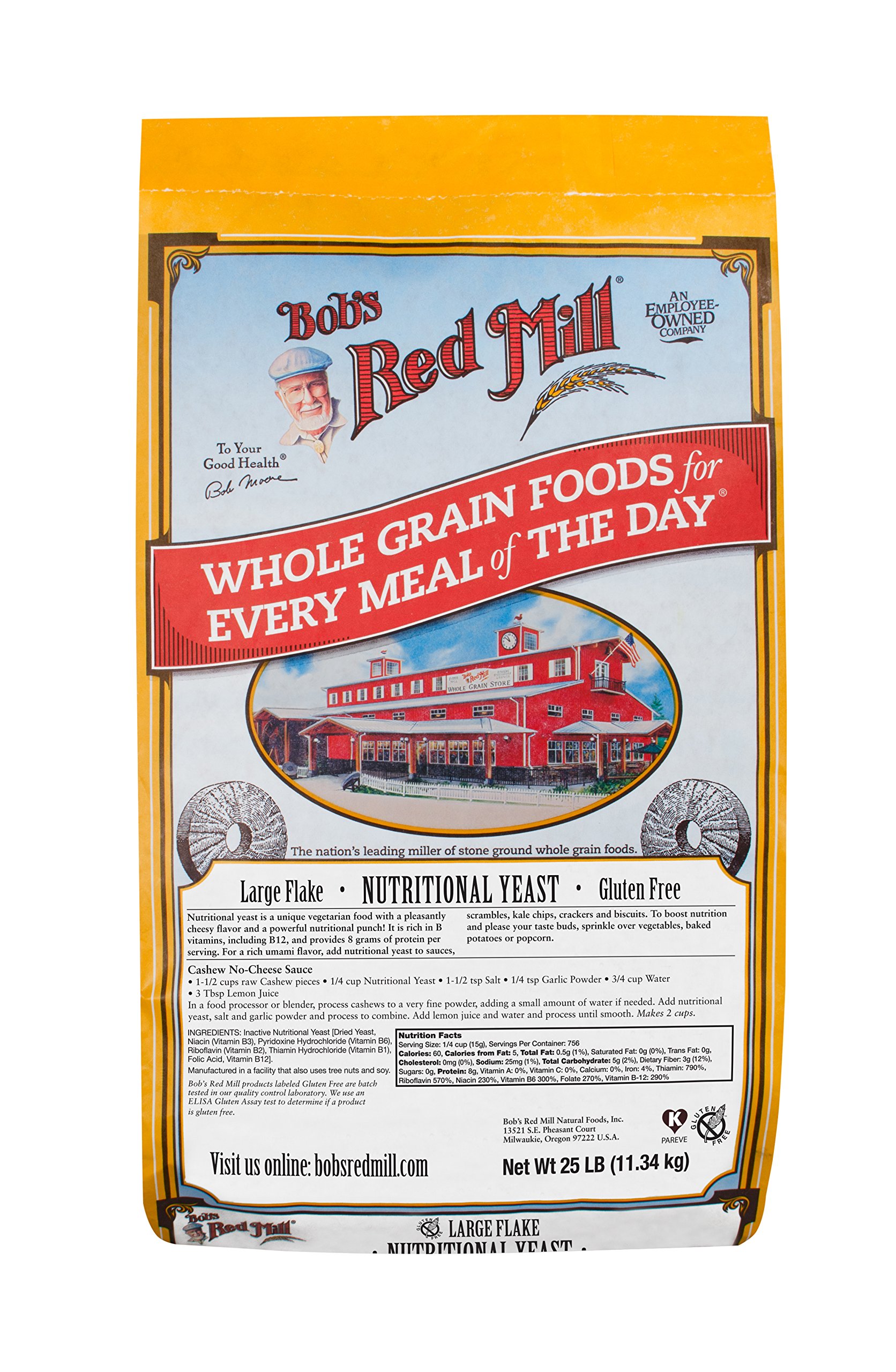 Bob's Red Mill Nutritional Yeast Flakes 25lb Bulk (1 Pack) | Non-GMO, Vegan, Gluten-Free | High Protein & Vitamin B12 | Dairy-Free Cheese Substitute for Cooking, Popcorn & Vegan Recipes
