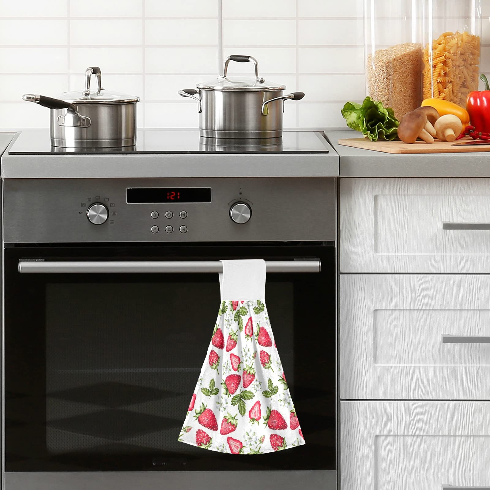 Premium Absorbent Strawberry Kitchen Hanging Towels Set of 2 - 12