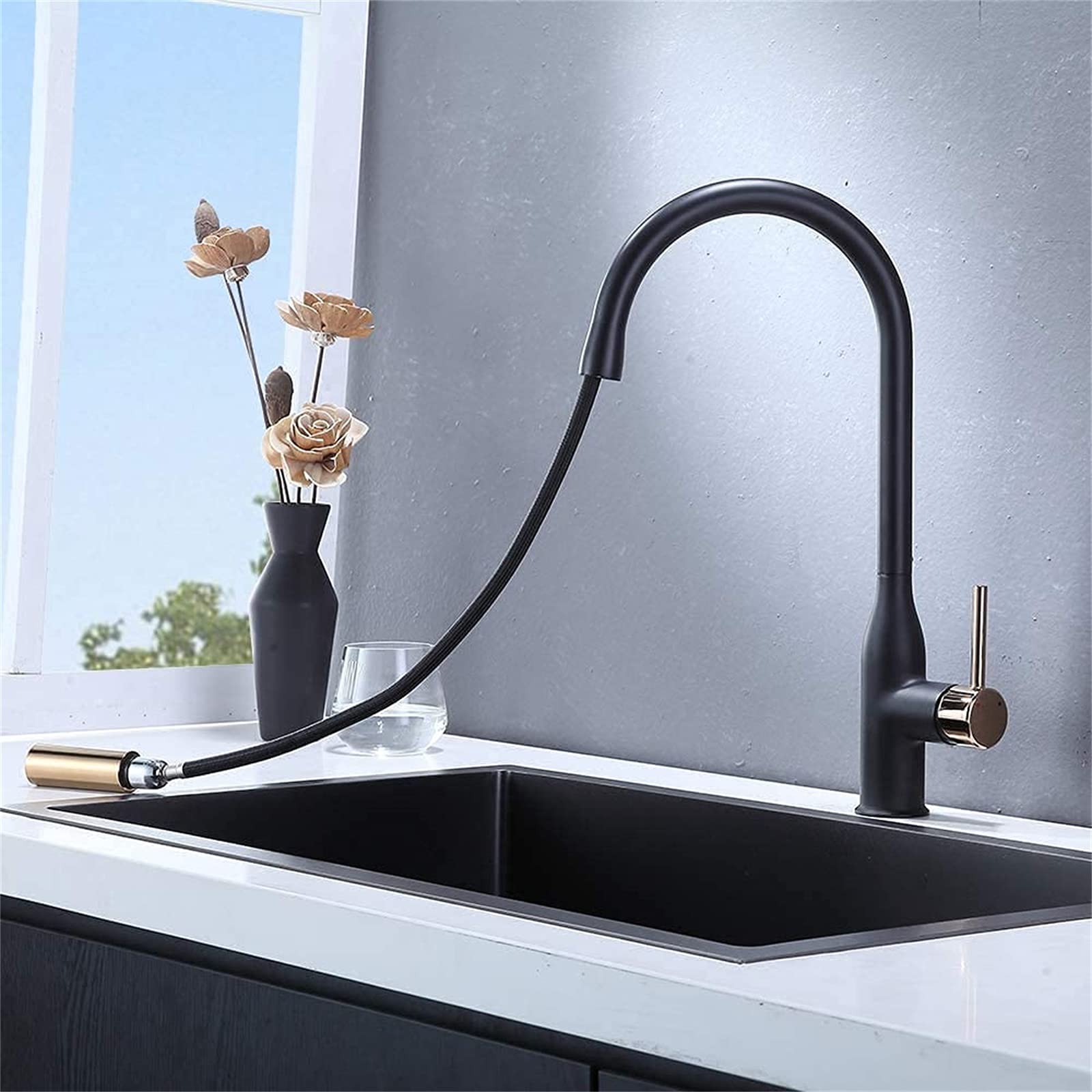 CHLDDHC One-Hand Stainless Steel Kitchen Sink Faucet with Pull-Out Sprayer, 360° Rotation & 2 Spray Modes for Hot/Cold Water - Perfect for Modern Home Cooking and Dishwashing