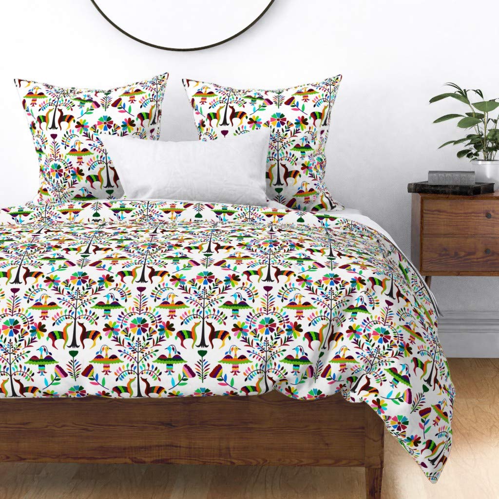 Custom Spoonflower Cotton Sateen Duvet Cover King/California King - Bright Greyhounds Rainbow Stripe Mexican Folk Art Otomi Puppy Print Bedding Set | Boho Chic Home Decor for Master Bedroom & Guest Room
