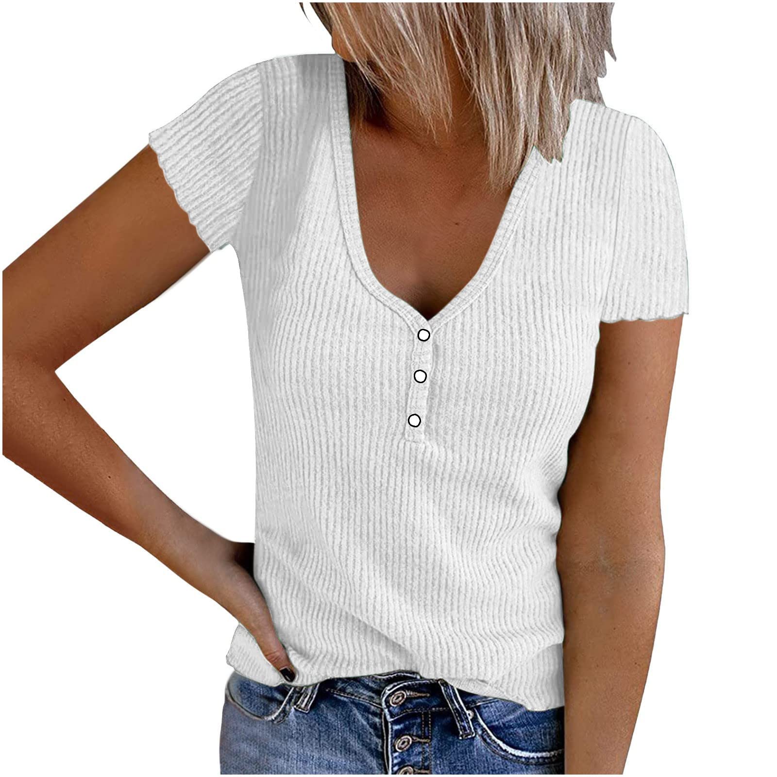 Women's Summer Tops 2022 - Slim Fit V-Neck Tees for Casual & Dressy Wear
