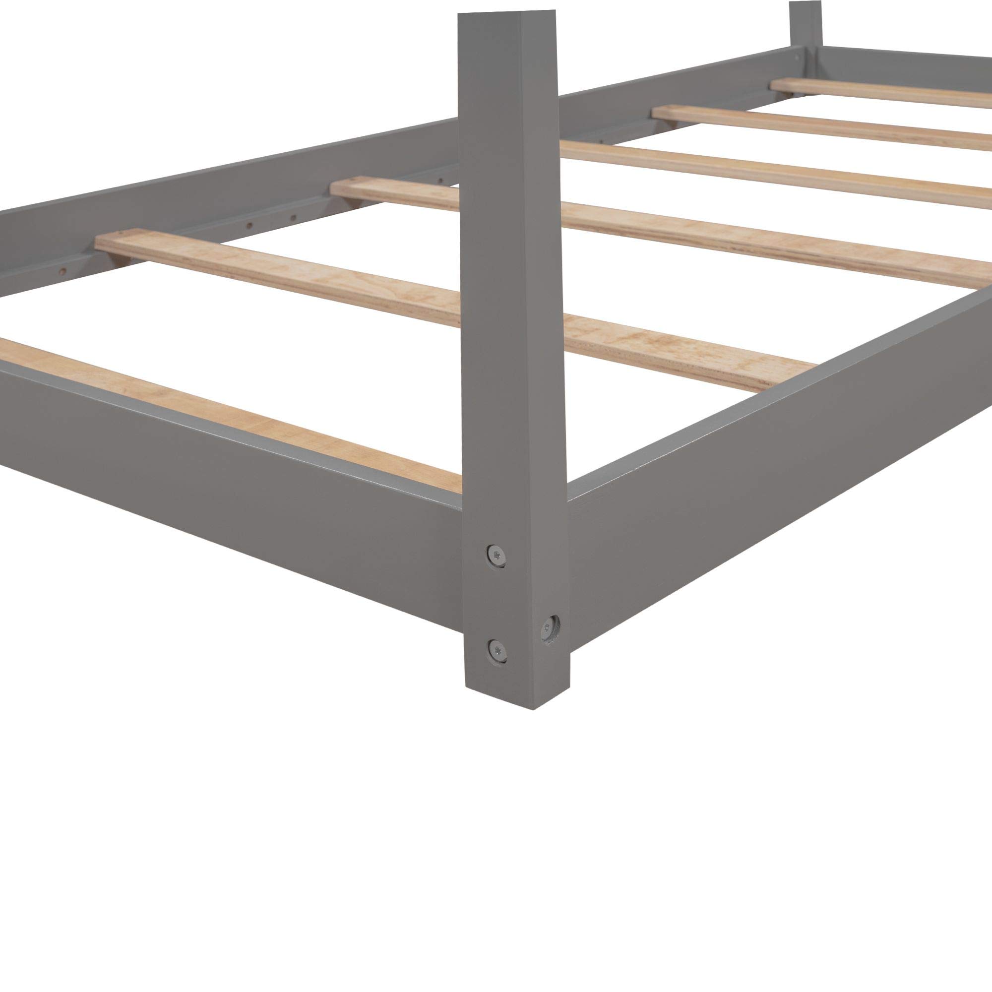 **MERITLINE Twin Size Kids House Bed Frame with Roof - Sturdy Wooden Loft Bed for Children, No Box Spring Needed (Grey) - Perfect for Playrooms, Bedrooms & Montessori Spaces**
