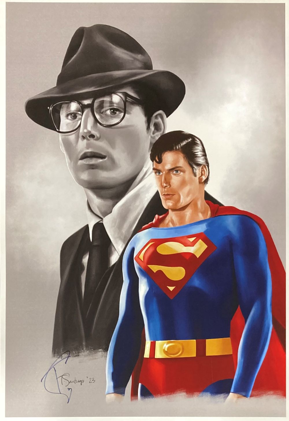 Authentic Christopher Reeve 13x19 Superman Lithograph Signed by Tony Santiago - Perfect for Comic Book Fans & Movie Memorabilia Collectors